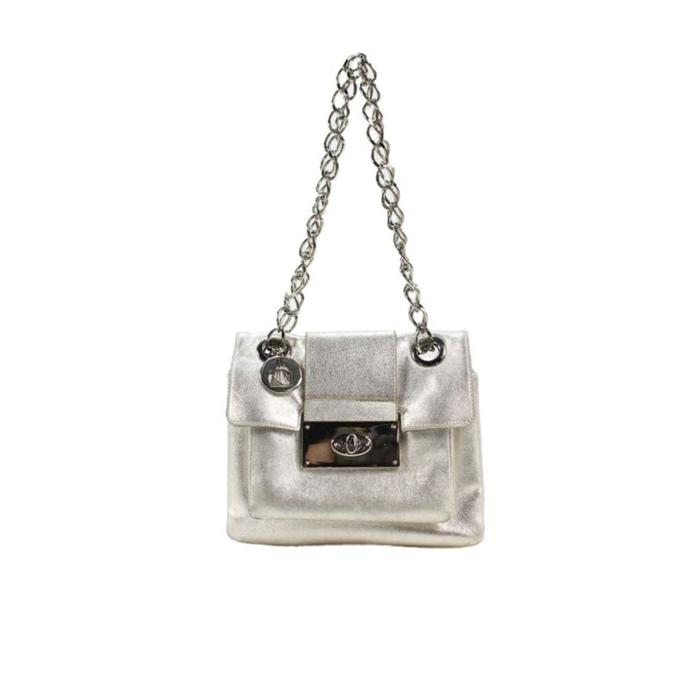 Lanvin Womens Metallic Leather Turn-Lock Shoulder Handbag Silver